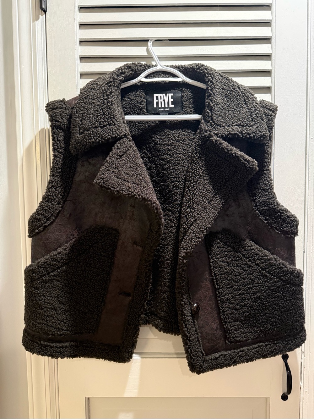 Frye Black Faux Shearling Button-Front Vest